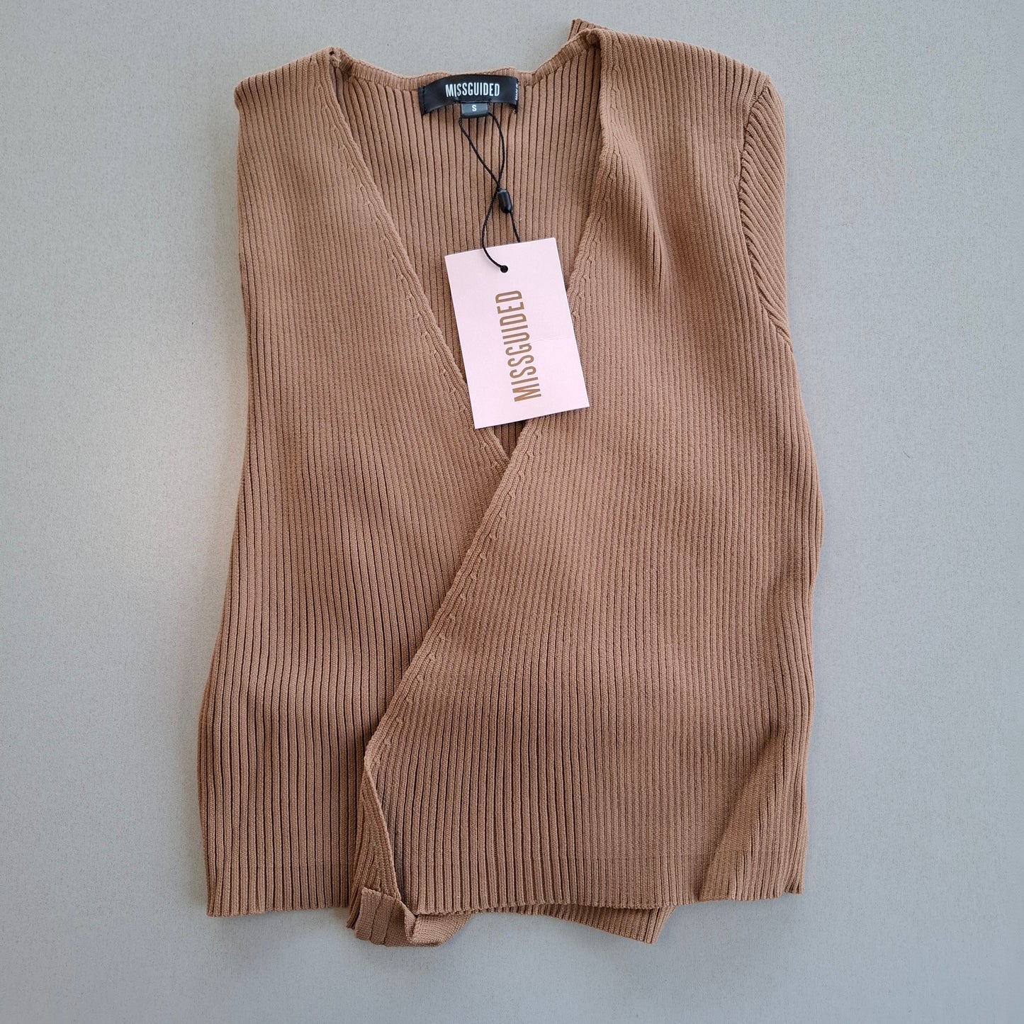 Missguided Rib Knit Long Sleeve Wrap Top