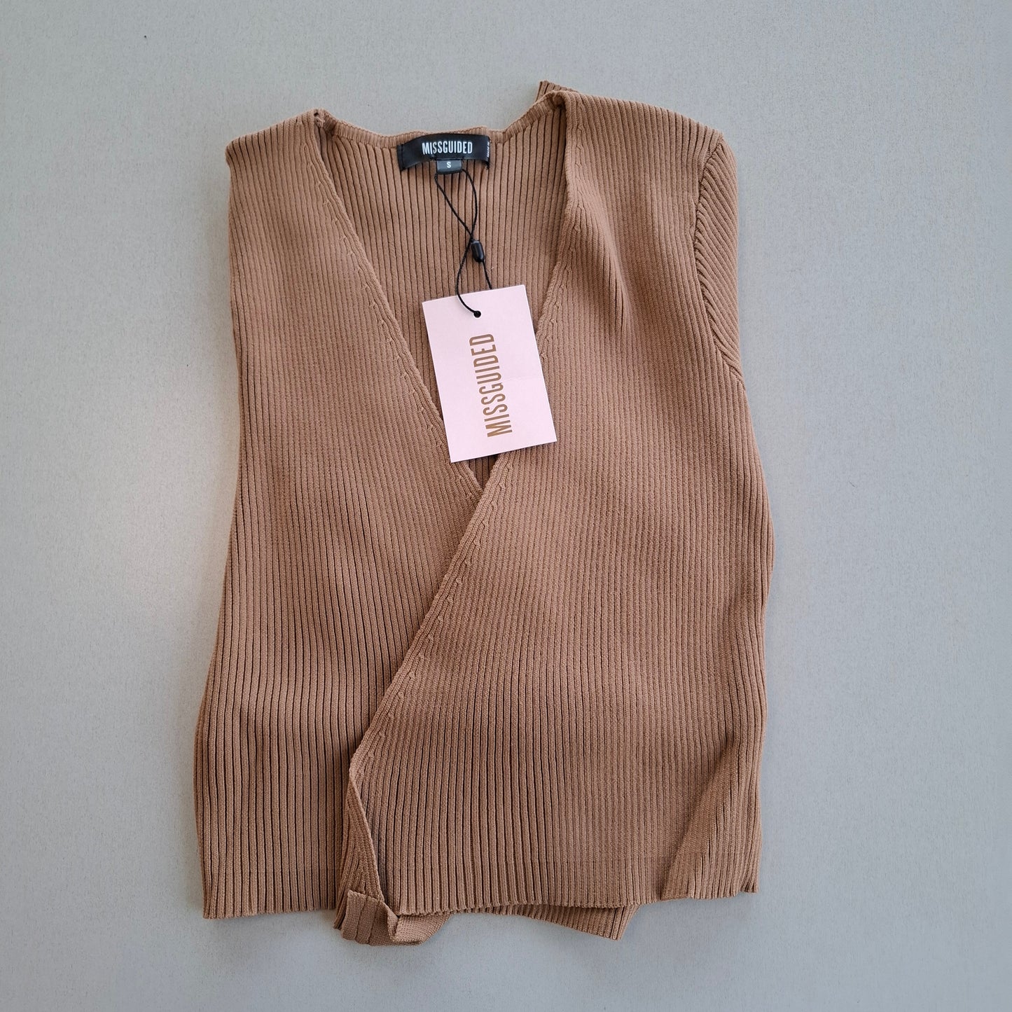 Missguided Rib Knit Long Sleeve Wrap Top
