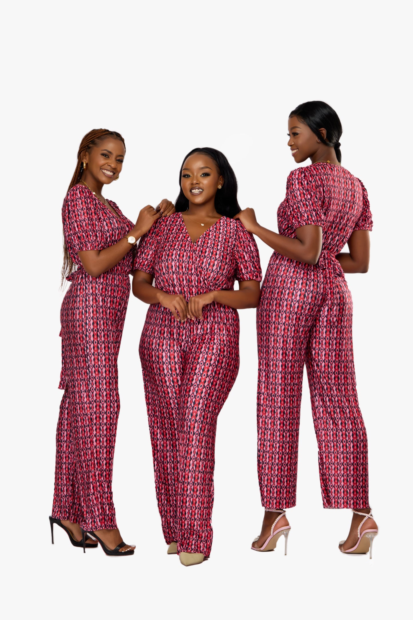 VILA Geometric Print Puff Sleeve Jumpsuit