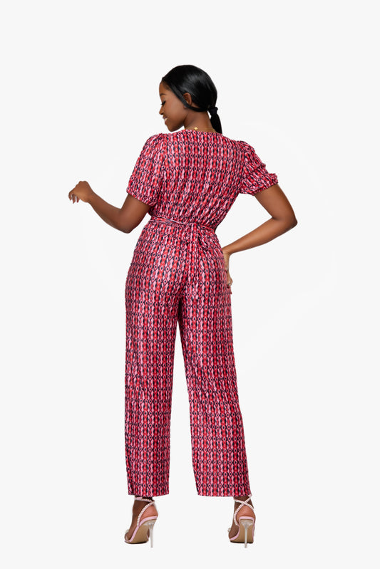 VILA Geometric Print Puff Sleeve Jumpsuit