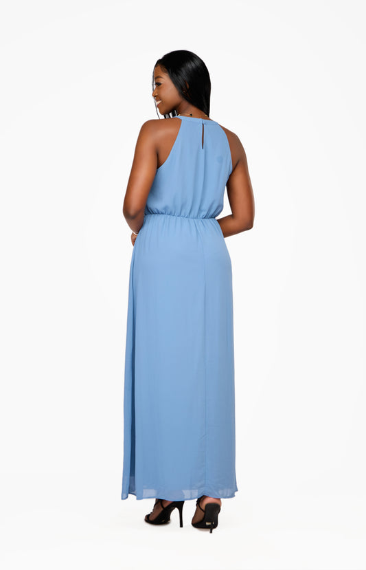 VILA Halter Neck Maxi Dress with Lace Waist Detail