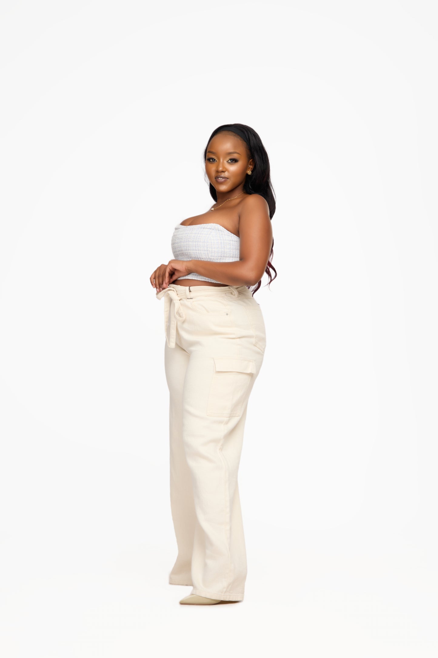 ONLY High Waisted Wide Leg Cargo Denim Pants