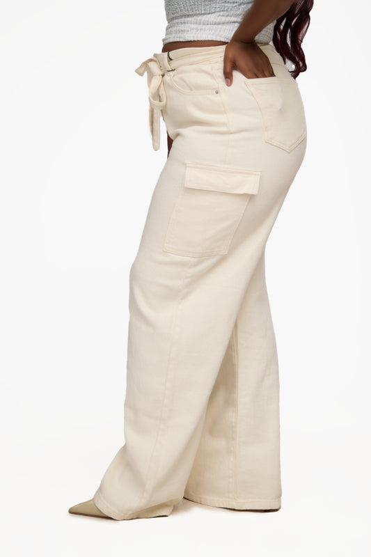 ONLY High Waisted Wide Leg Cargo Denim Pants