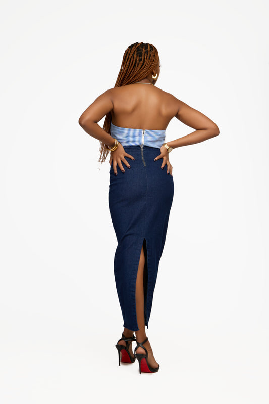 PIECES Chic Blue & White Strapless Bandeau Top