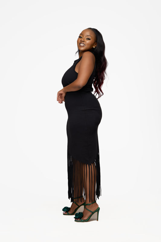 ONLY Asymmetrical Fringe Midi Dress