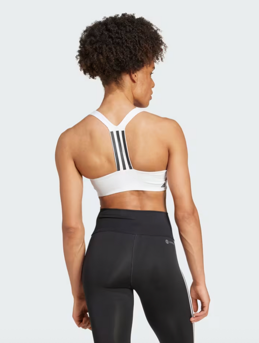Adidas White 3-Stripe Racerback Support Sports Bra