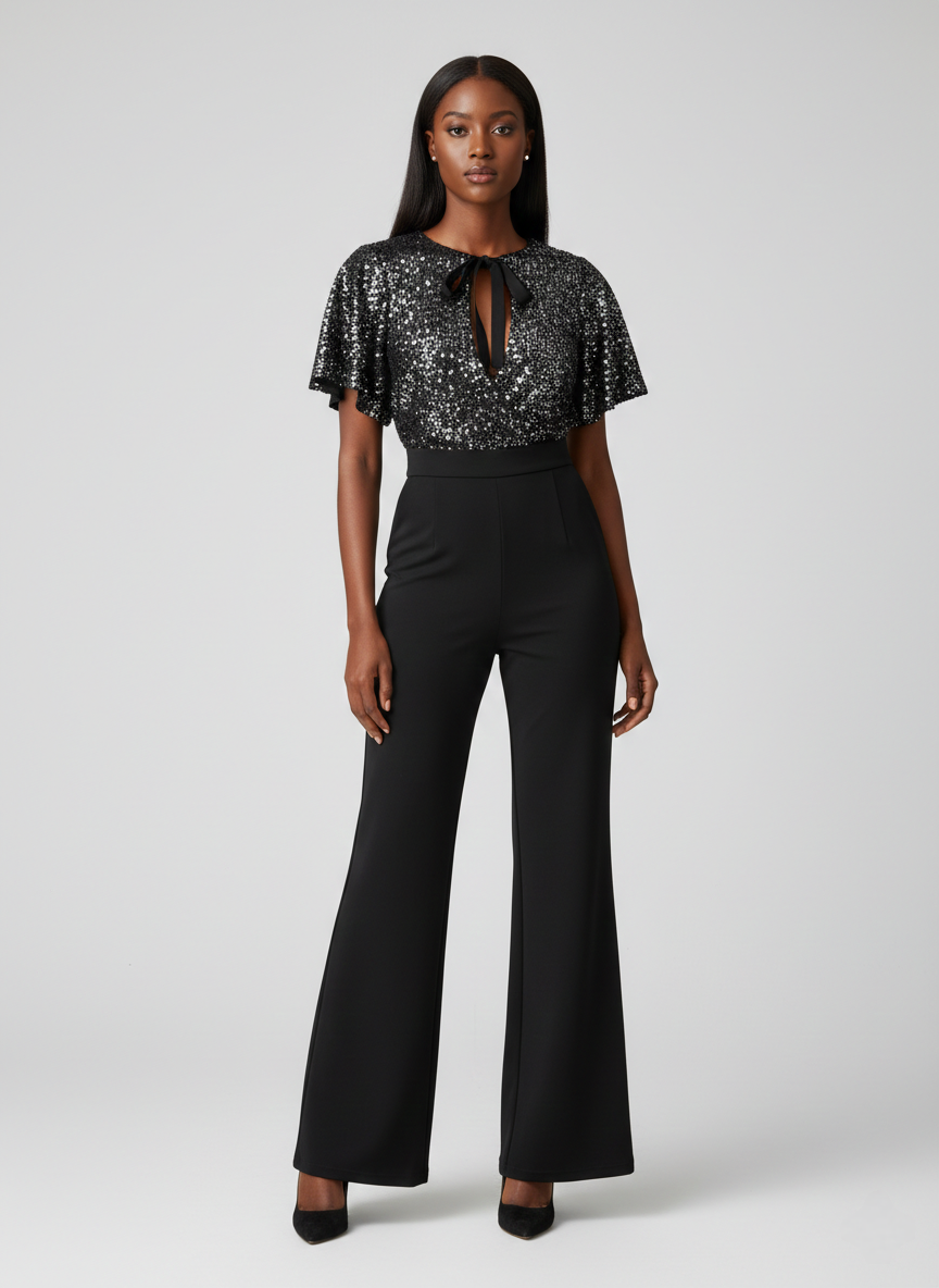 George Sequin Cape Sleeve Jumpsuit