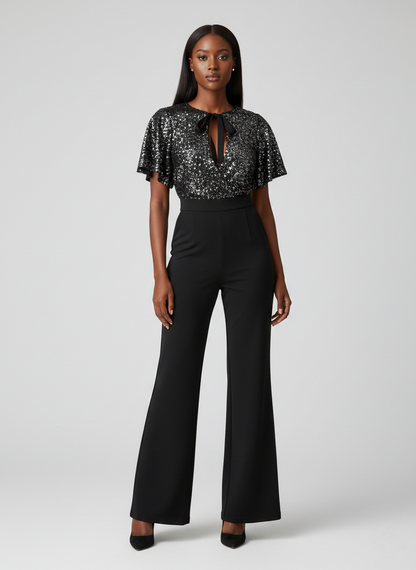 George Sequin Cape Sleeve Jumpsuit