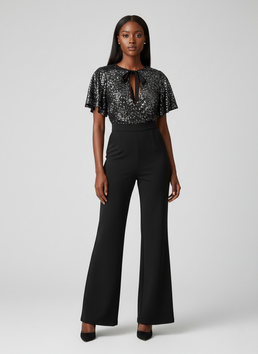 George Sequin Cape Sleeve Jumpsuit