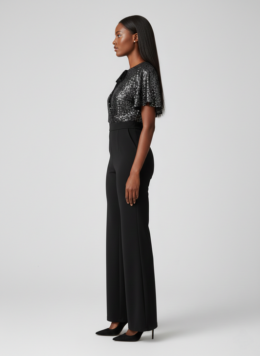 George Sequin Cape Sleeve Jumpsuit
