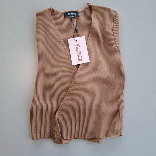 Missguided Rib Knit Long Sleeve Wrap Top