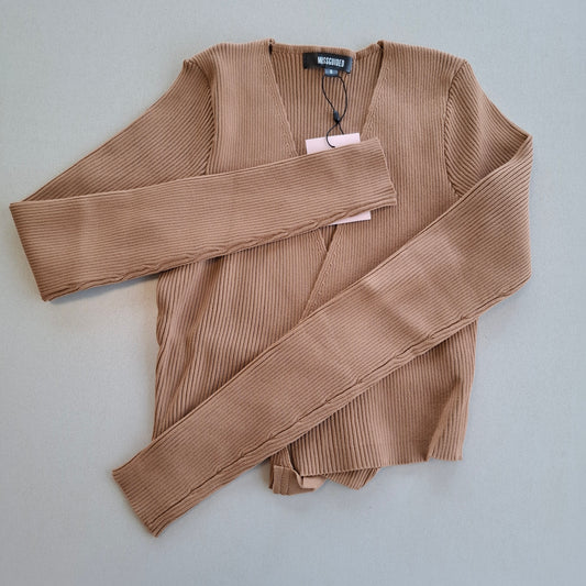 Missguided Rib Knit Long Sleeve Wrap Top
