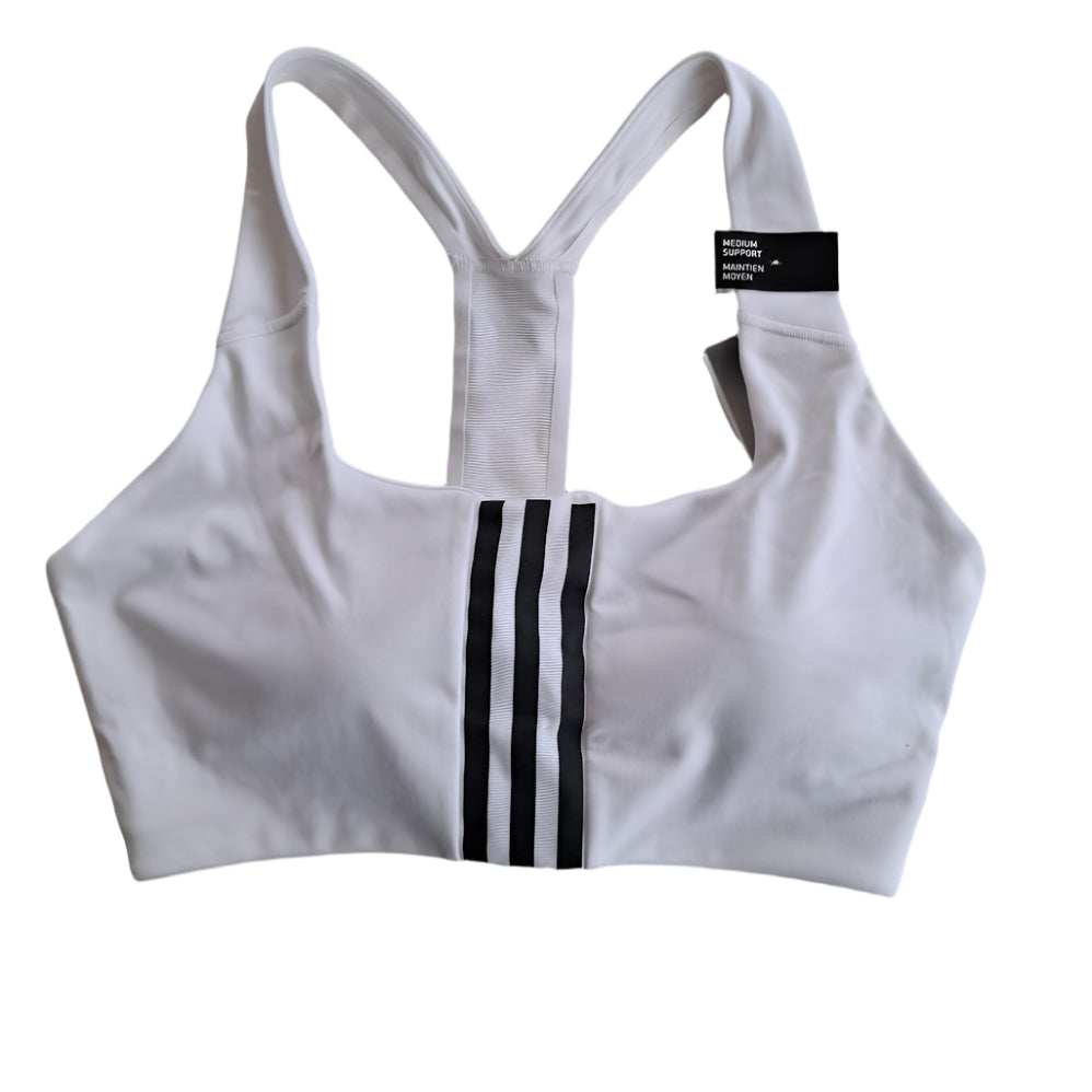Adidas White 3-Stripe Racerback Support Sports Bra