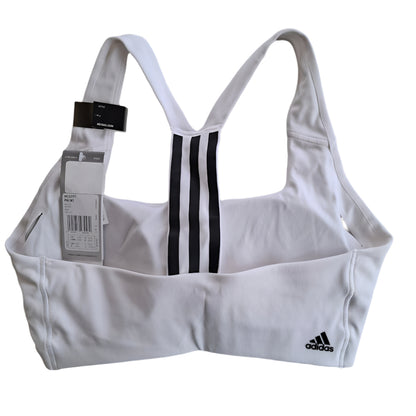 Adidas White 3-Stripe Racerback Support Sports Bra