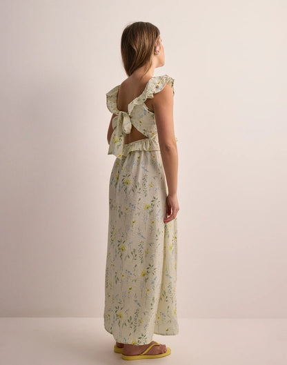 VERO MODA Floral Ruffle Tie-Back Maxi Dress