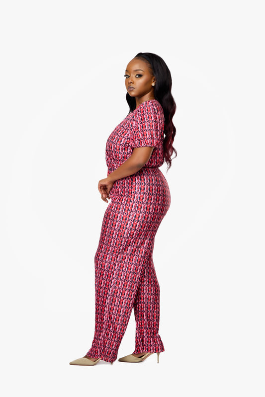 VILA Geometric Print Puff Sleeve Jumpsuit