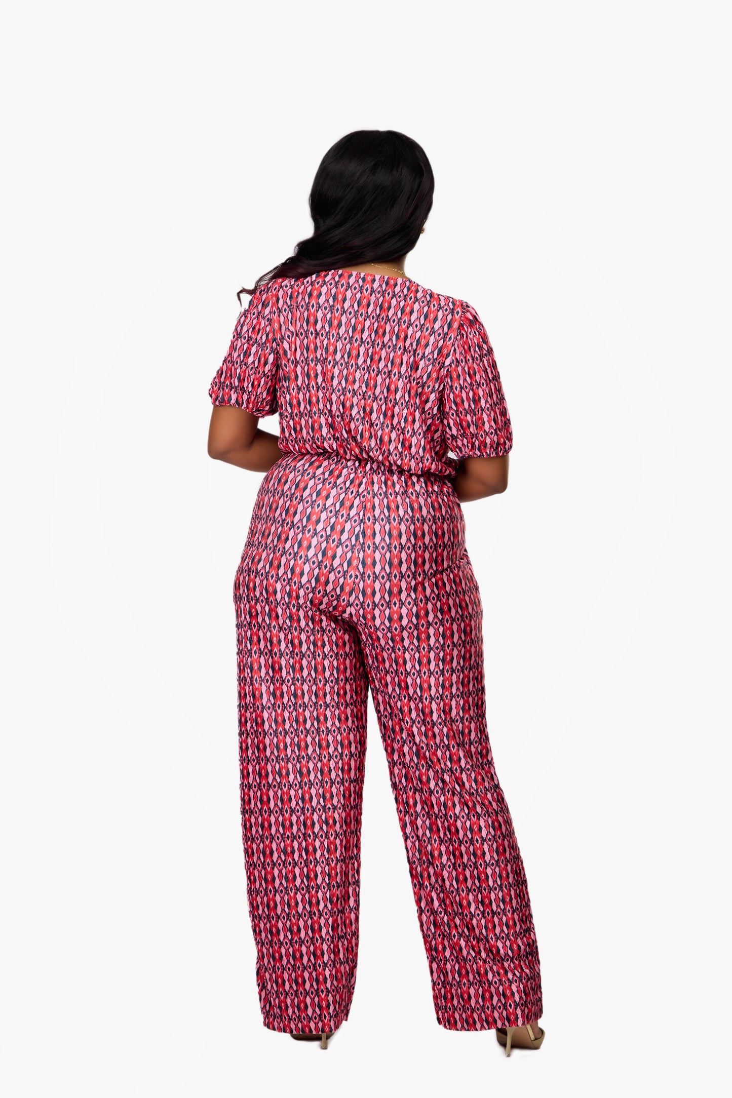 VILA Geometric Print Puff Sleeve Jumpsuit