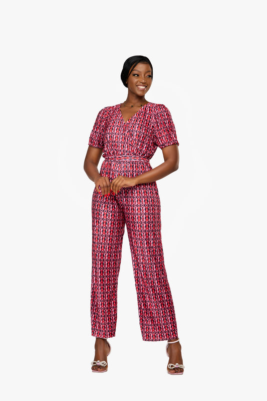 VILA Geometric Print Puff Sleeve Jumpsuit