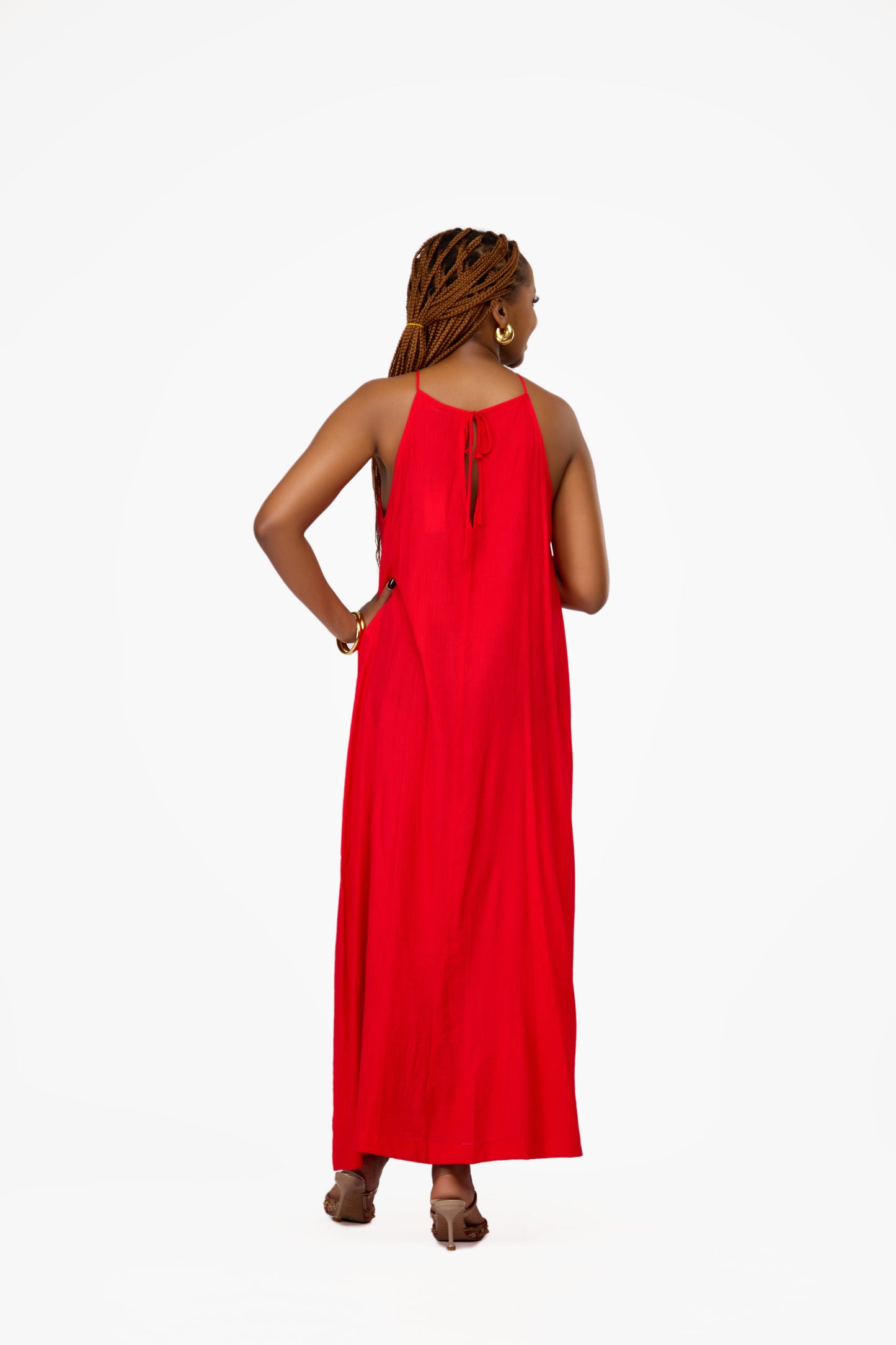 VERO MODA Red Stone Embellished Halter Maxi Dress