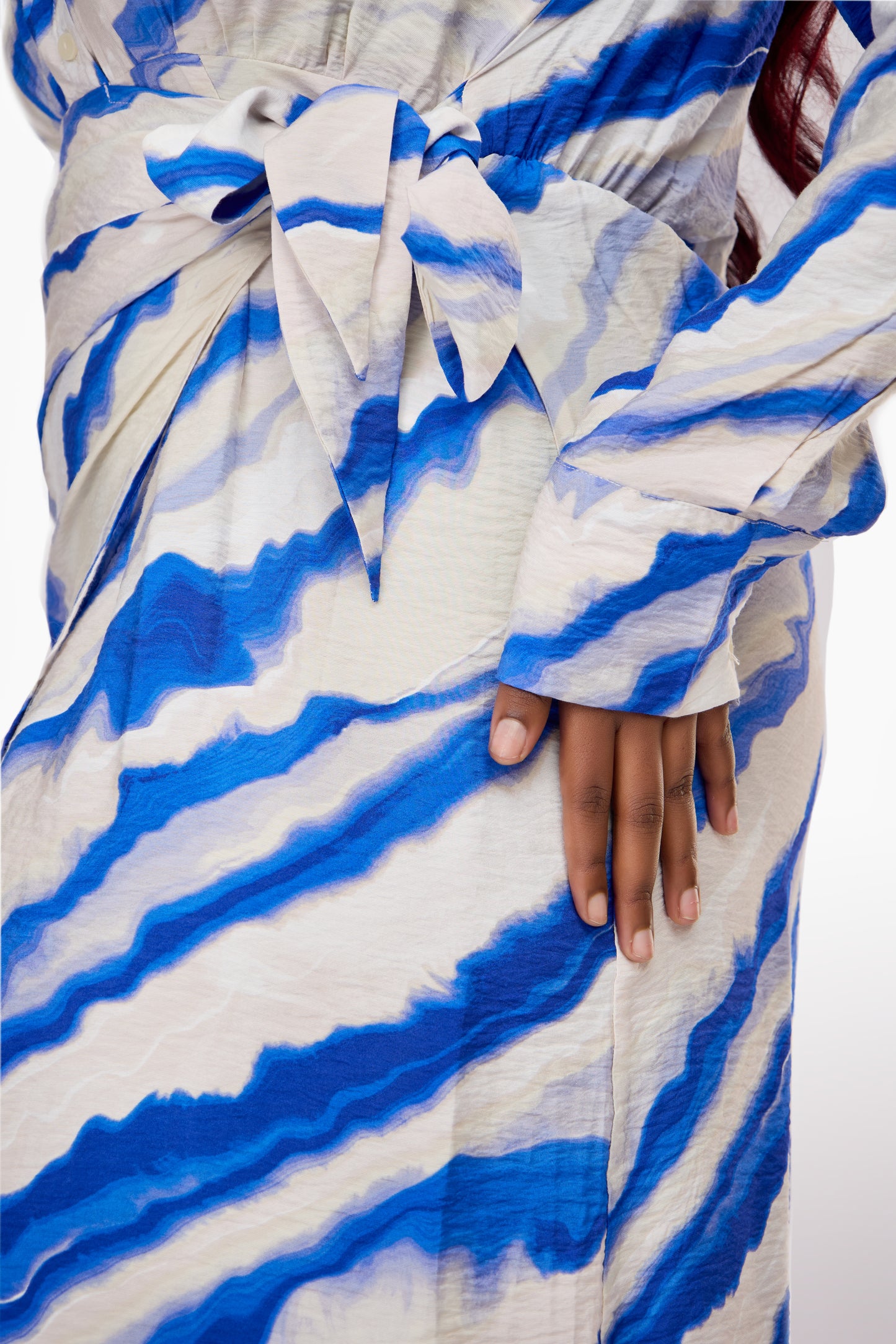 VILA Cobalt Wave Print Tie-Waist Shirt Dress