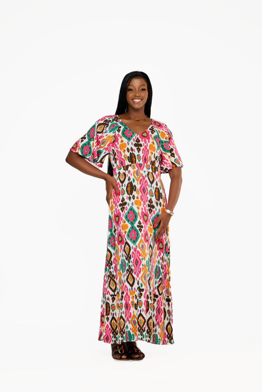 ONLY Vibrant Flutter Sleeve V-Neck Maxi Dress