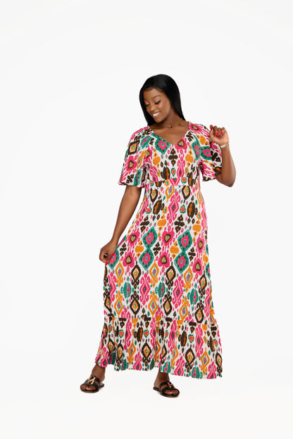 ONLY Vibrant Flutter Sleeve V-Neck Maxi Dress