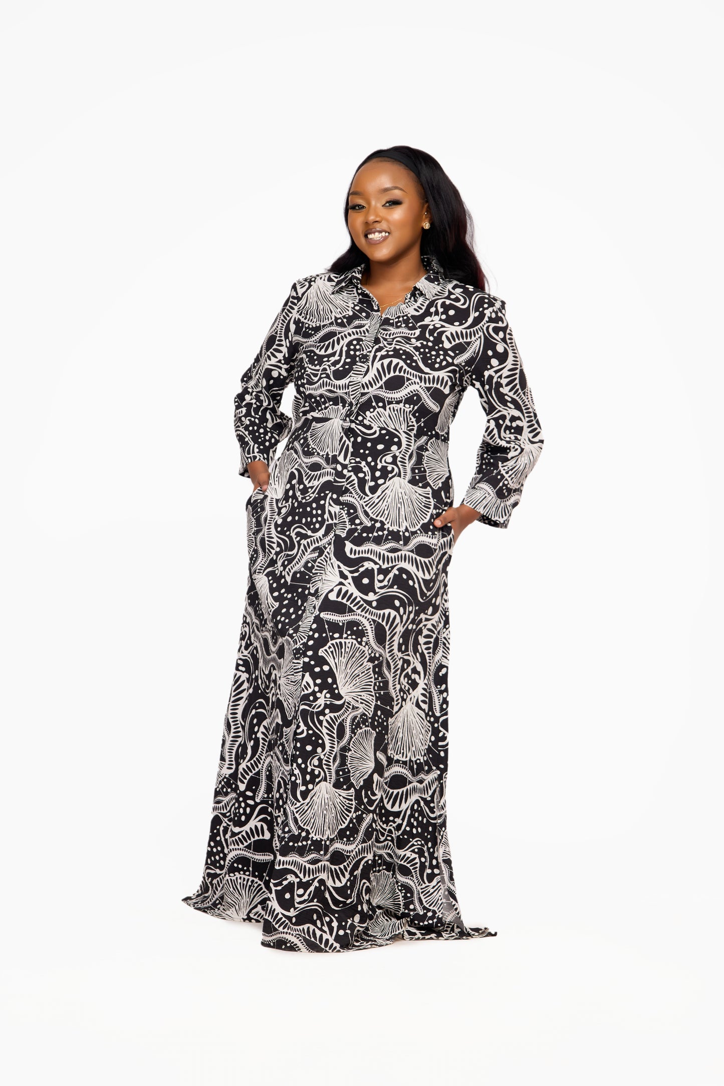 .OBJECT Abstract Wave Print Maxi Shirt Dress