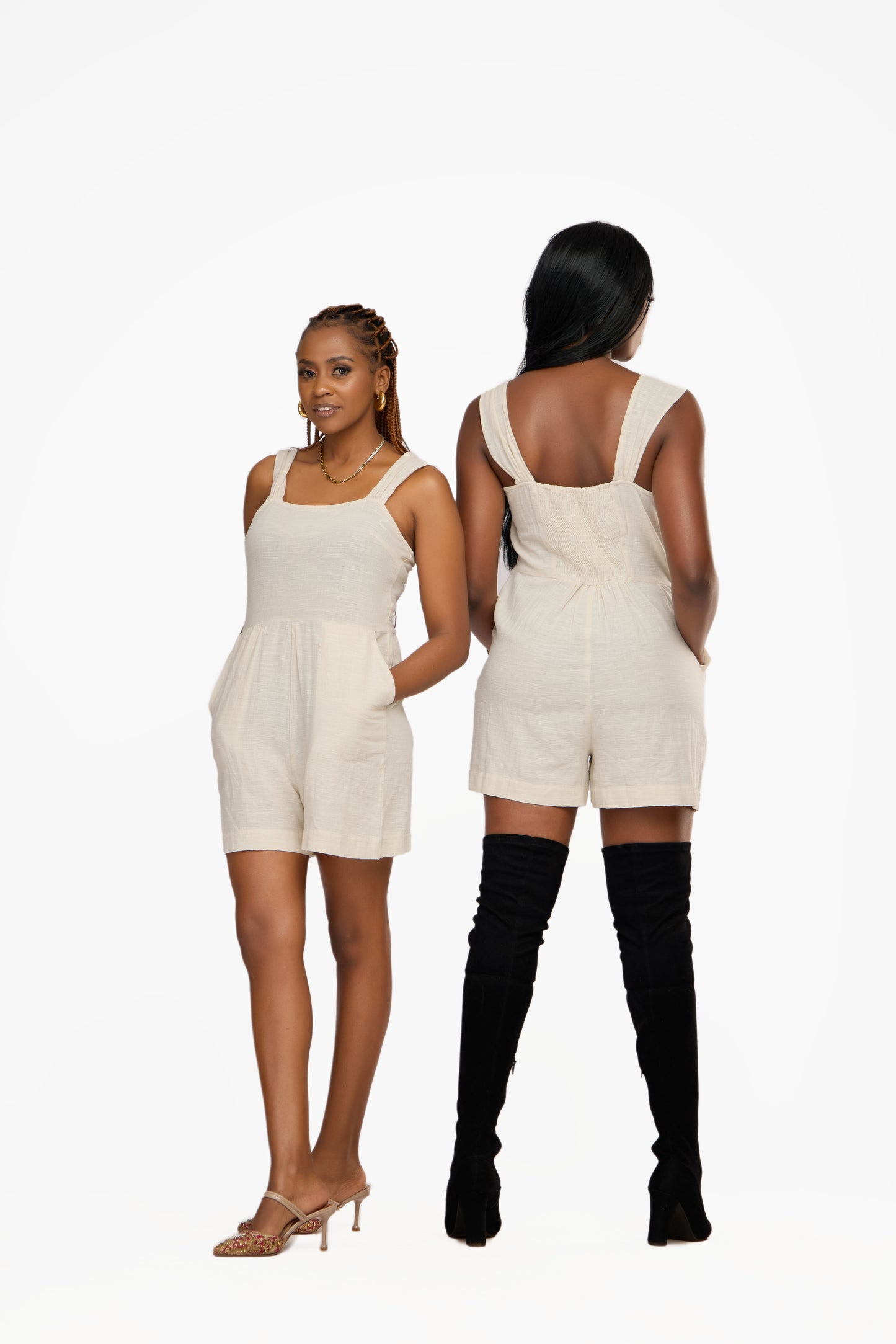 PIECES Linen Textured Utility Playsuit