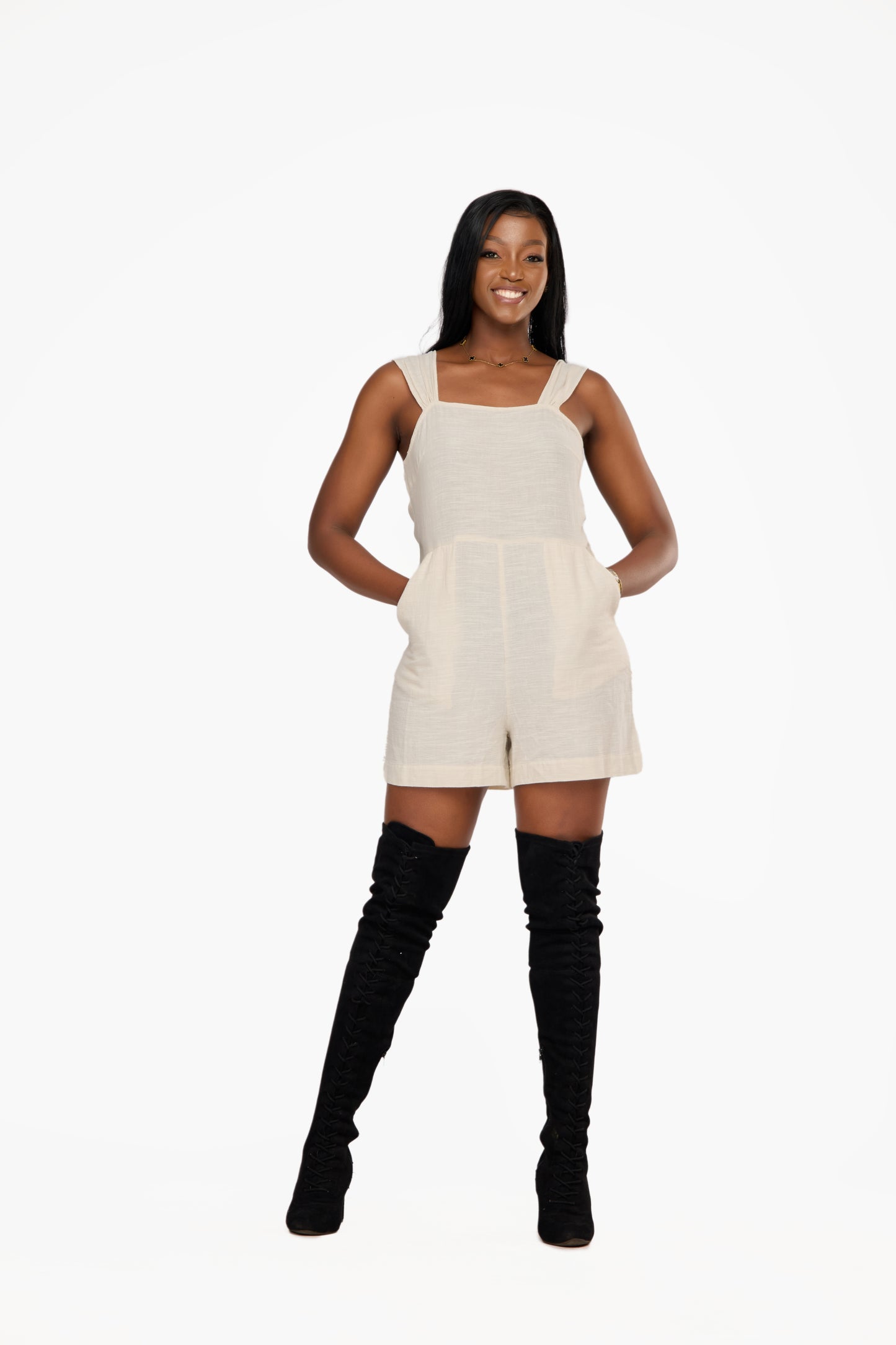 PIECES Linen Textured Utility Playsuit