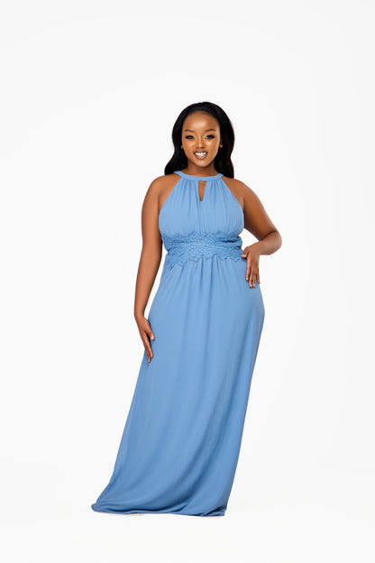 VILA Halter Neck Maxi Dress with Lace Waist Detail