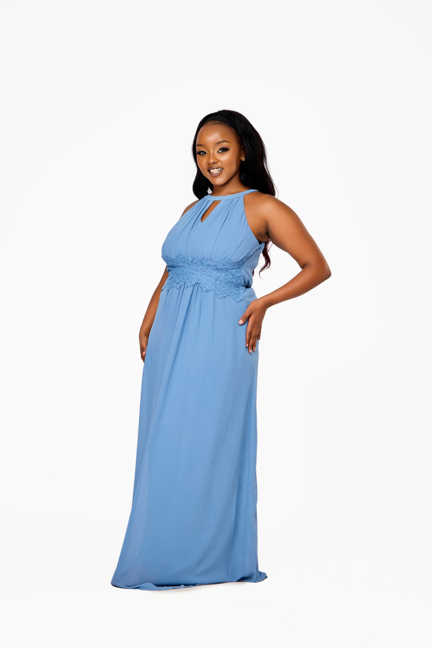 VILA Halter Neck Maxi Dress with Lace Waist Detail