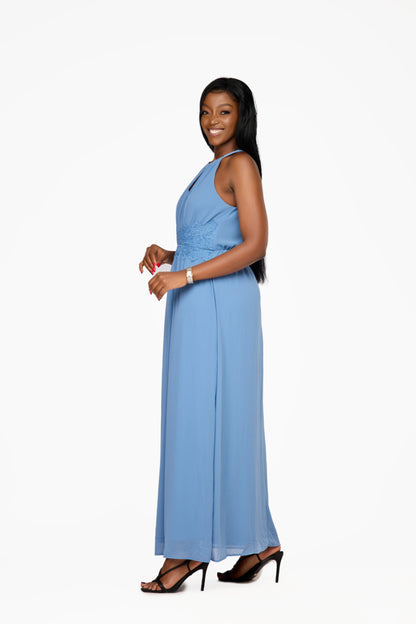 VILA Halter Neck Maxi Dress with Lace Waist Detail
