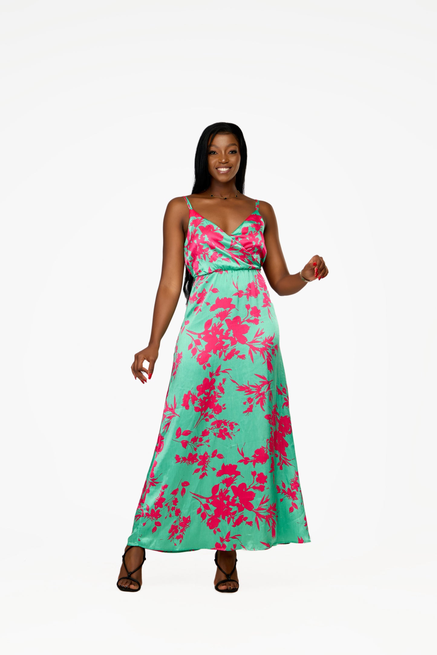 ONLY  Floral Satin Halter Maxi Dress