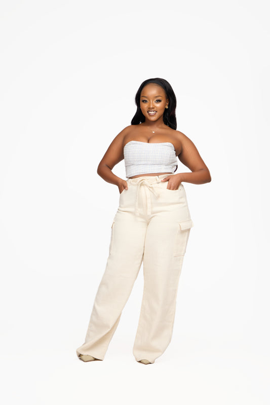 ONLY High Waisted Wide Leg Cargo Denim Pants