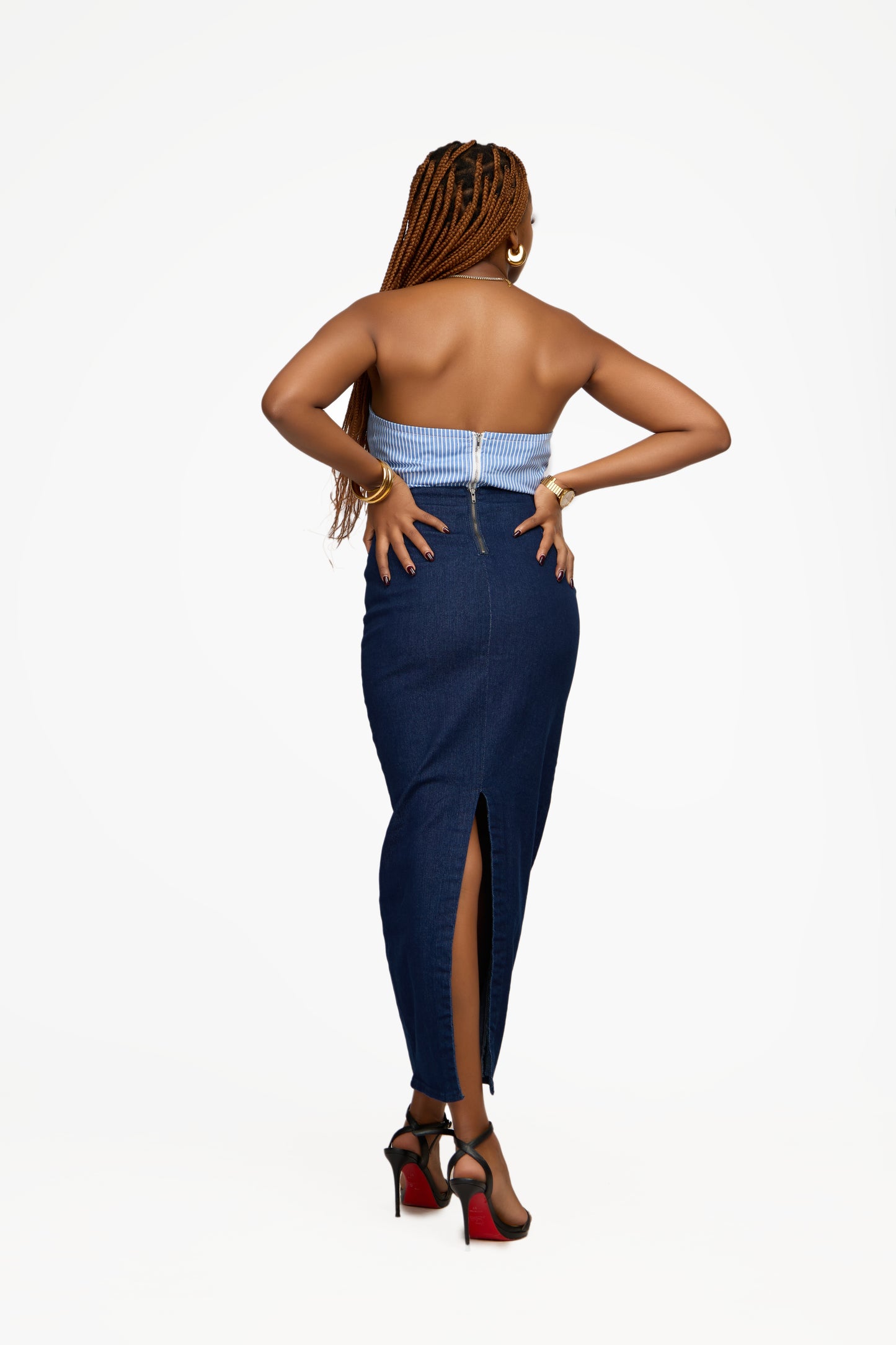 PIECES Chic Blue & White Strapless Bandeau Top