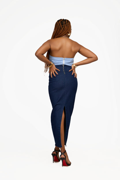 PIECES Chic Blue & White Strapless Bandeau Top