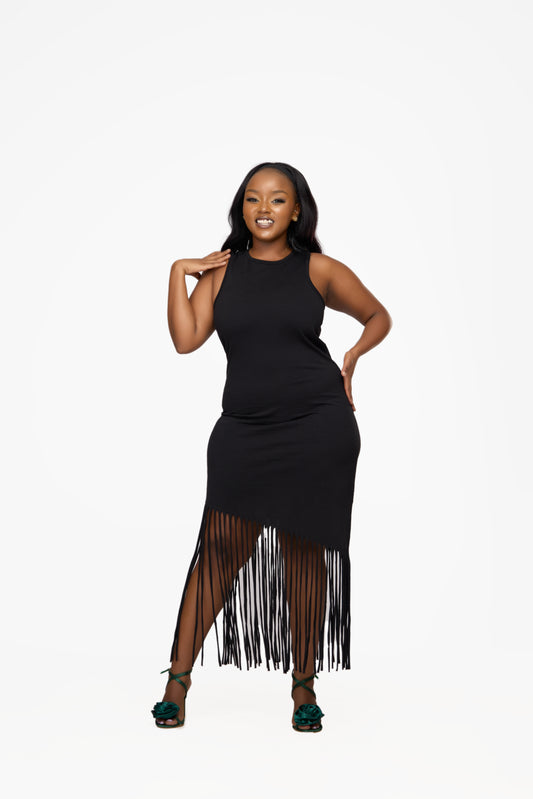 ONLY Asymmetrical Fringe Midi Dress