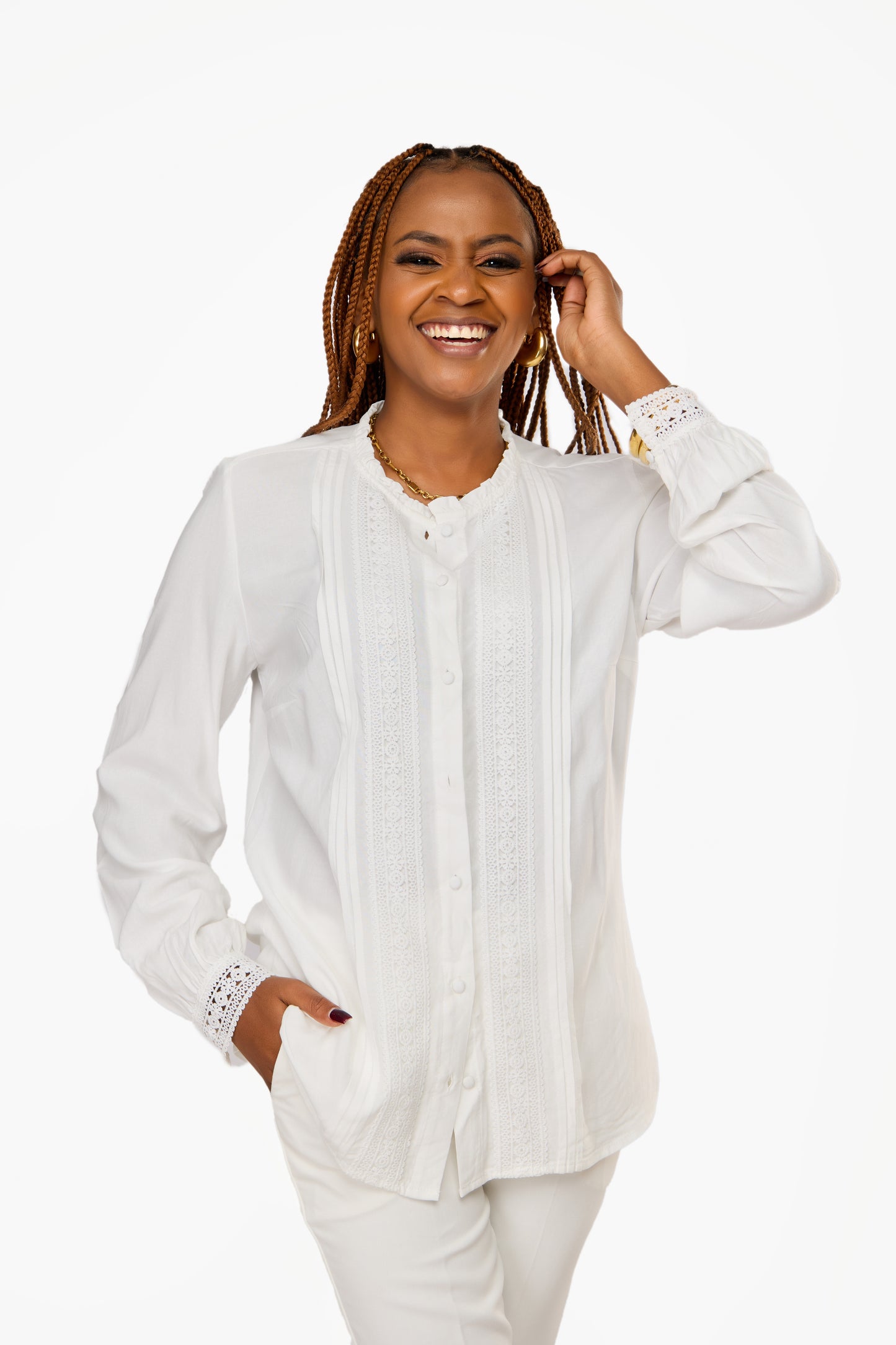 MOHITO Ruffle Neck Lace Detail Blouse