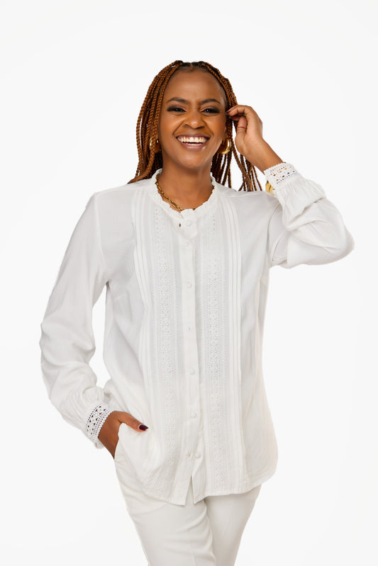 MOHITO Ruffle Neck Lace Detail Blouse