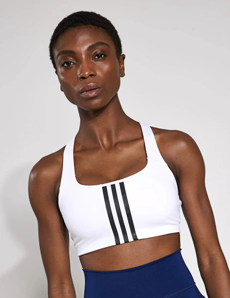 Adidas White 3-Stripe Racerback Support Sports Bra