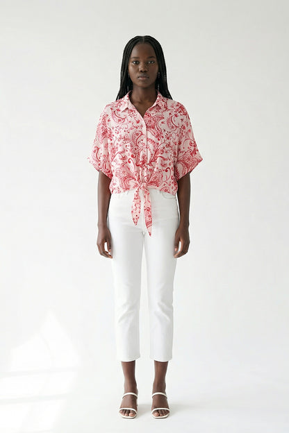 George Paisley Print Tie-Front Blouse