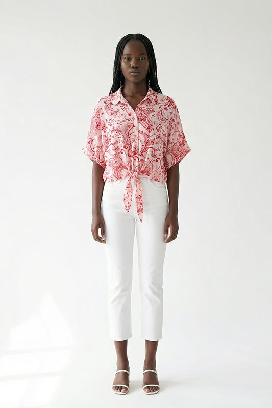 George Paisley Print Tie-Front Blouse