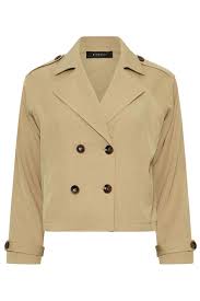 YAS Cropped Double-Breasted Khaki Trench Jacket