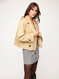 YAS Cropped Double-Breasted Khaki Trench Jacket