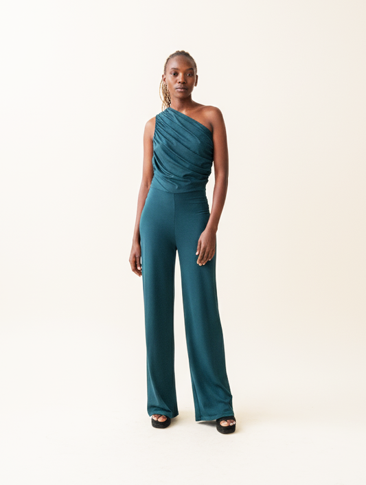 PRETTYLITTLETHING Petite One Shoulder Ruched Jumpsuit