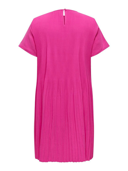 ONLY Round Neckline Textured Pleated Mini Dress