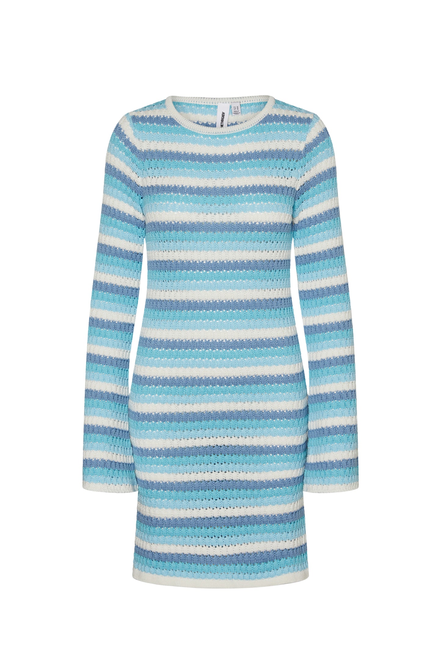 SOMETHINGNEW Rihanna Striped Knit Bell Sleeve Dress