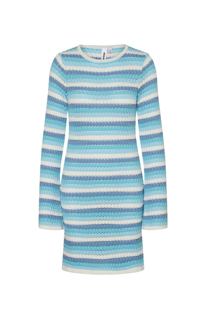 SOMETHINGNEW Rihanna Striped Knit Bell Sleeve Dress