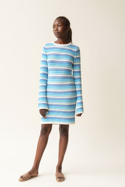 SOMETHINGNEW Rihanna Striped Knit Bell Sleeve Dress